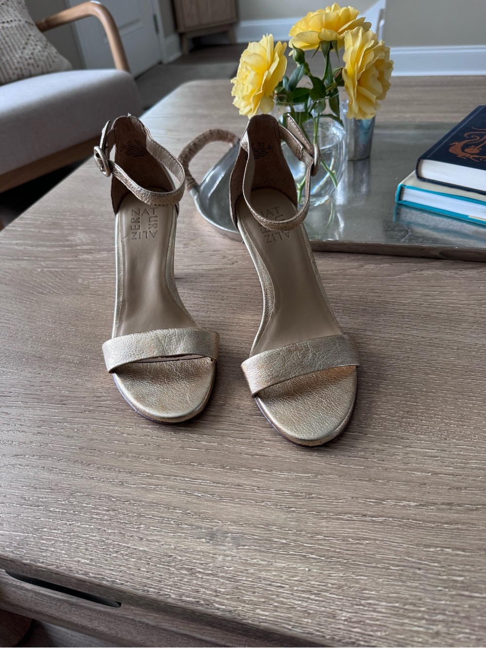 Naturalizer Metallic Gold Ankle-Strap Heeled Sandals